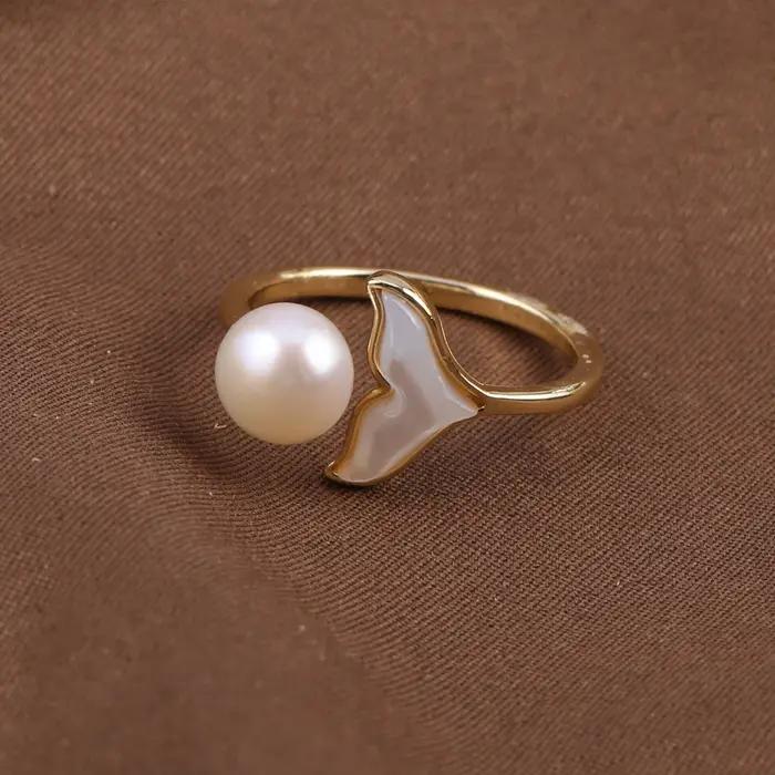 Bagues en perles d'eau douce naturelles plaquées or pour femmes
