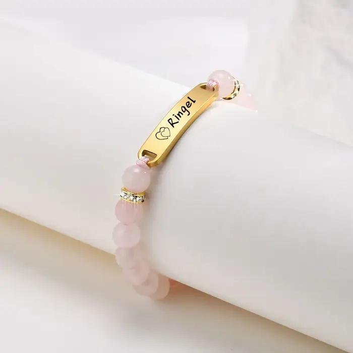 Bracelet de barre de bébé personnalisé avec pierres en forme de cercle, bracelet d'identification de nom pour filles, bracelet gravé pour bébés, bijoux personnalisables pour occasions spéciales