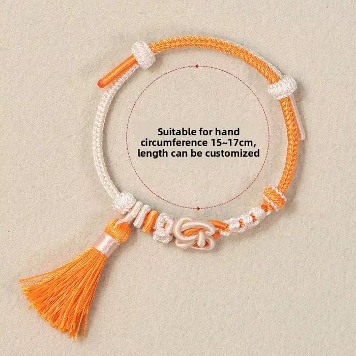 Bracelet tressé fait main style chinois 2026, nœud d'amour réglable avec pompon, motif fleur de pêcher, pour couple, usage quotidien, soirée, cadeau