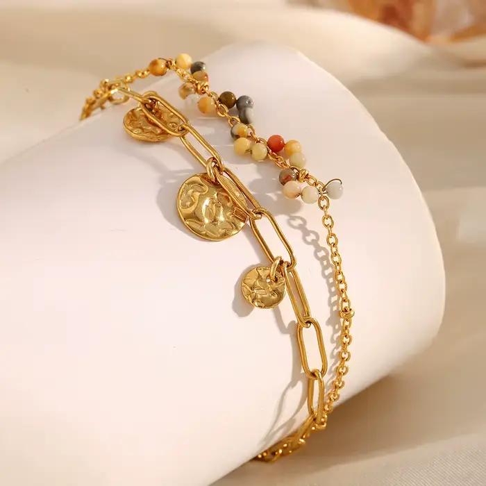 Bracelet en acier inoxydable plaqué PVD avec pendentif coloré pour femmes style moderne occassions spéciales