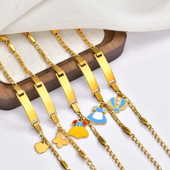 Bracelet d'Identification Personnalisé pour Enfants Acier Inoxydable Plaqués Or 18 Carats Pour Filles Occasions Spéciales Sécurité et Personnalisation