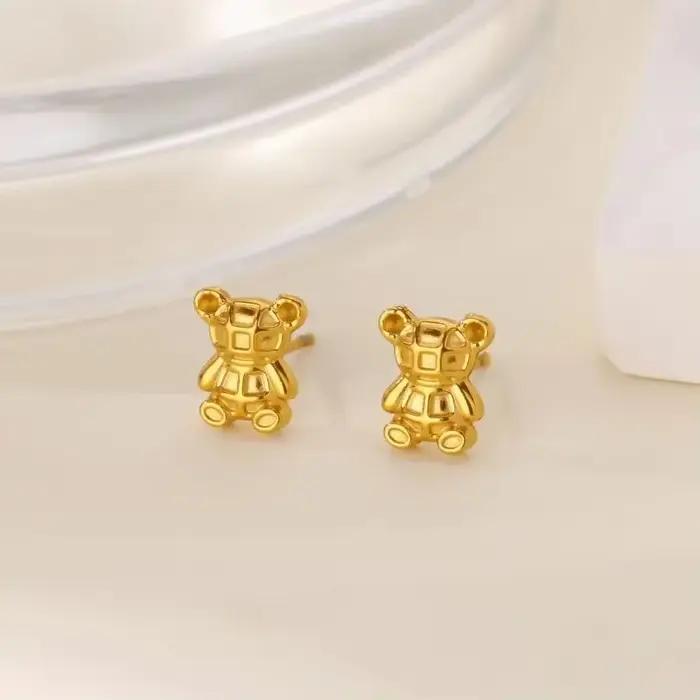 Mini ours mignon boucles d'oreilles pour femmes élégant Animal couleur or boucle d'oreille en acier inoxydable Piercing