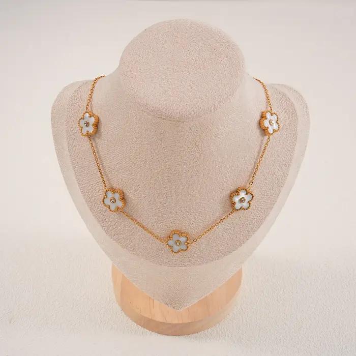 Collier Y vintage en or avec pendentif fleur pour femme, collier en émail, chaîne fine en or avec cr