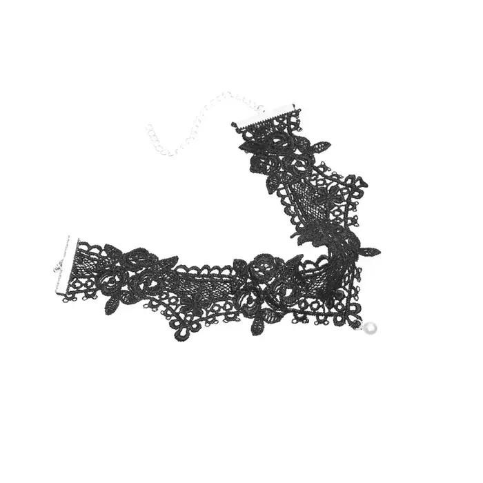 Collier Ras Du Cou Vintage Dentelle Noire Plaquée Argent Antique Pour Femme Occasions Spéciales