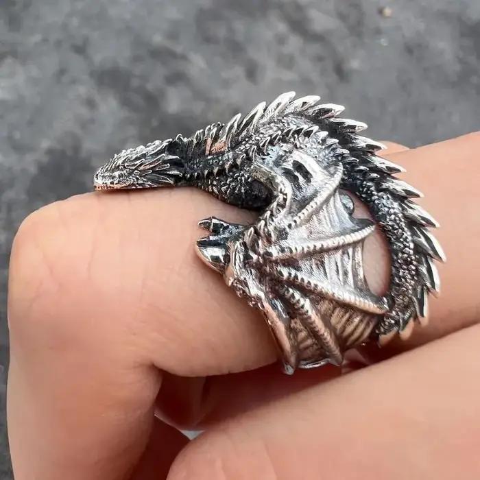 Anneaux de dragon style gothique punk ailes de ptérosaure réglable pour homme occasions spéciales vintage