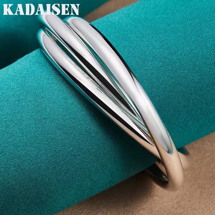 Bracelet à trois anneaux lisses en argent Sterling 925 pour femmes bijoux de mode pour mariage et fiançailles bijoux intemporels pour femmes bijoux pour cérémonies elegance et sophistication pour femmes