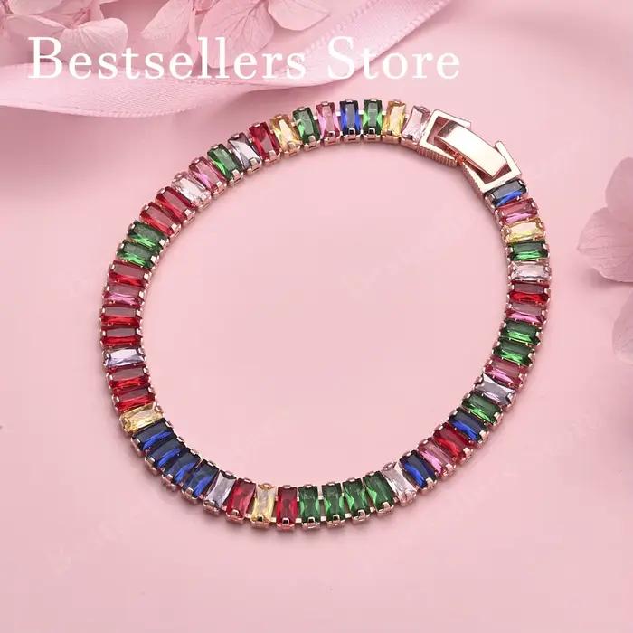 Bracelet en argent sterling 925 avec zircon coloré pour femmes occasions spéciales engagement mariage