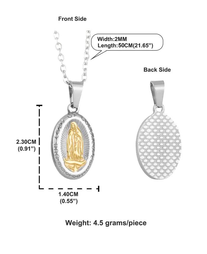 Médaille catholique Notre-Dame de Guadeloupe, pendentif ovale en acier inoxydable, médaillon vierge marie pour collier, accessoires de fabrication de bricolage