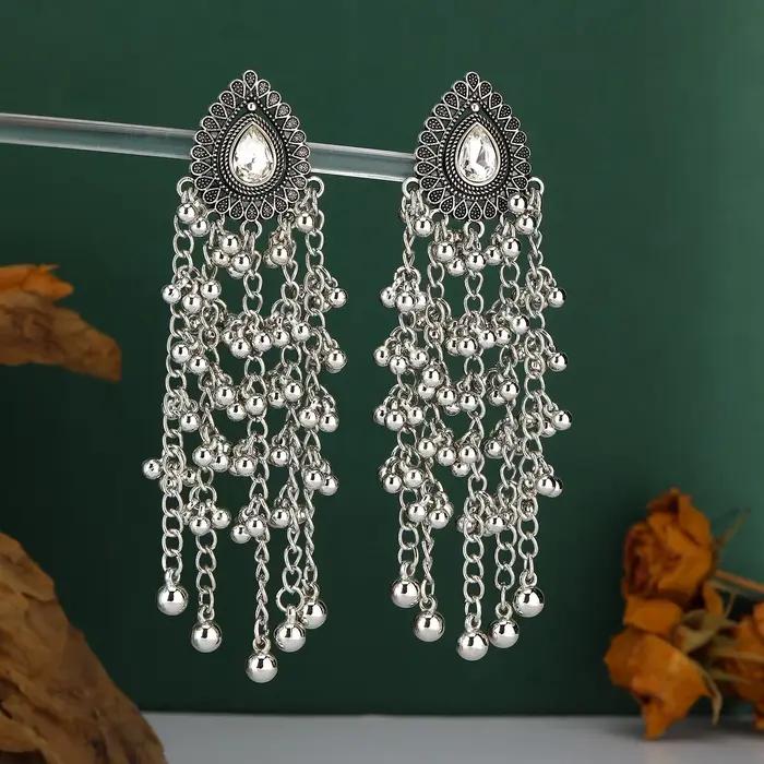 Boucles d'oreilles longues ethniques vintage pour femmes, luxe, zircon rouge, perles en forme de goutte d'eau, boucles d'oreilles à pampilles, esthétique, mariage, fiançailles, bijoux