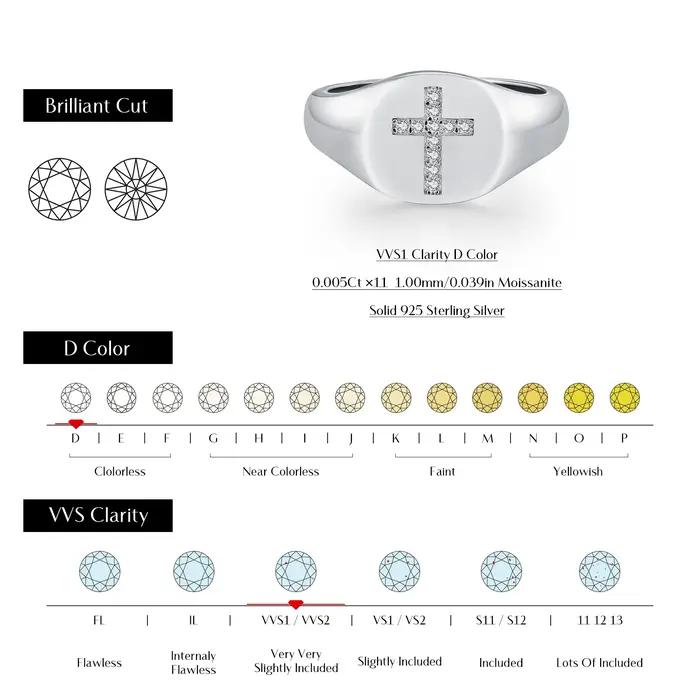 MODIAN D couleur Moissanite chevalière anneaux 925 en argent Sterling classique croix bagues pour femmes et hommes fête bijoux fins