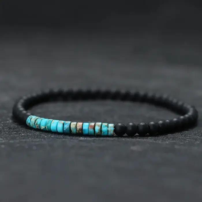 Nouveau Bracelet de perles minimaliste 4mm unisexe empereur Onyx petite pierre
