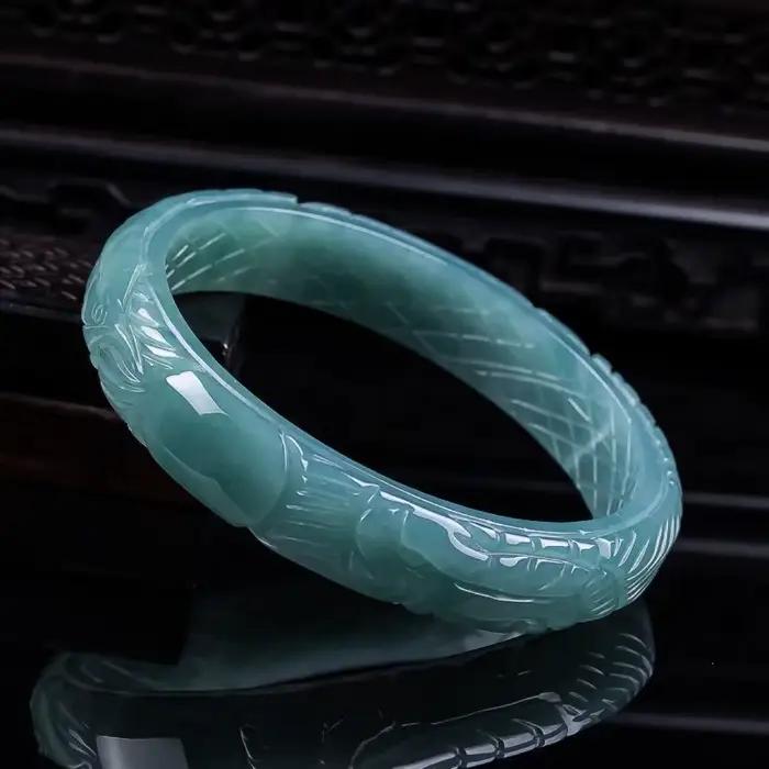 Bracelet en jadéite naturelle de qualité A, motif dragon et phénix sculpté, texture glace, bijou 3D unique, cadeau haut de gamme pour femme
