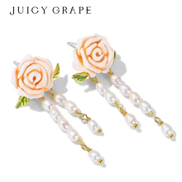 Ensemble de bijoux élégant en émail rose et perles pour femmes avec pendentifs en or karat et zirconium blanc pour occasions spéciales et cadeaux
