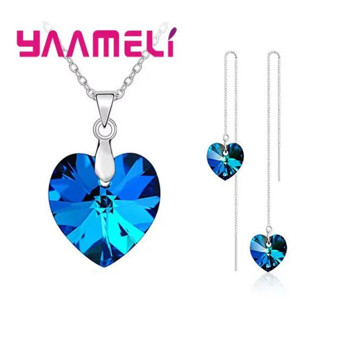Ensemble de bijoux de mariée en argent Sterling 925 avec pendentifs en cristal pour femmes occasions spéciales romantiques