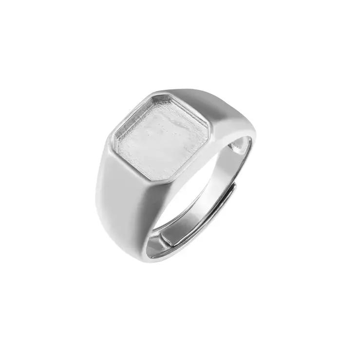 Bague réglable en argent sterling 925 avec résine de lait maternel et monture carrée de 9mm pour hommes occassions spéciales bijou unique à offrir