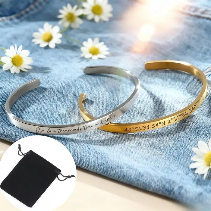 Bracelet personnalisé en acier inoxydable pour femmes avec gravure de nom, date ou numéro style décontracté et sportif occasions spéciales