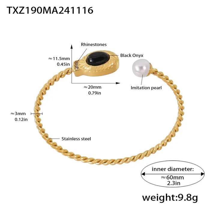 Collier, bracelet et jonc en acier inoxydable Nobel pour femmes, pendentif en perle noire ovale, cha