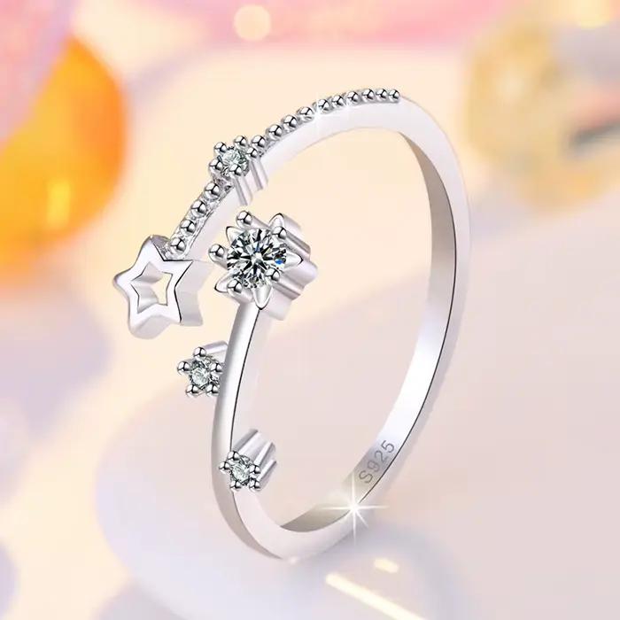 Bagues en argent sterling 925 serties de zirconium blanc pour femmes, élégantes bagues de cocktail pour mariage et occasions spéciales