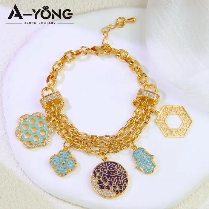Bracelet plaqué or 21 carats style italien multilayer pour femmes occasions spéciales mariage fête