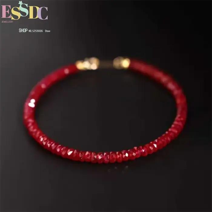 Bracelet rubis rouge pour femmes, pierres précieuses à facettes de sang de Pigeon, perles remplies d