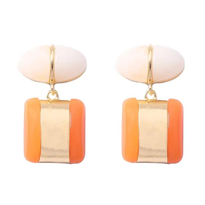 Nouvelles Boucles d'Oreilles Pendante Géométriques en Résine Orange 2026 pour Femme, Style Bohème, B