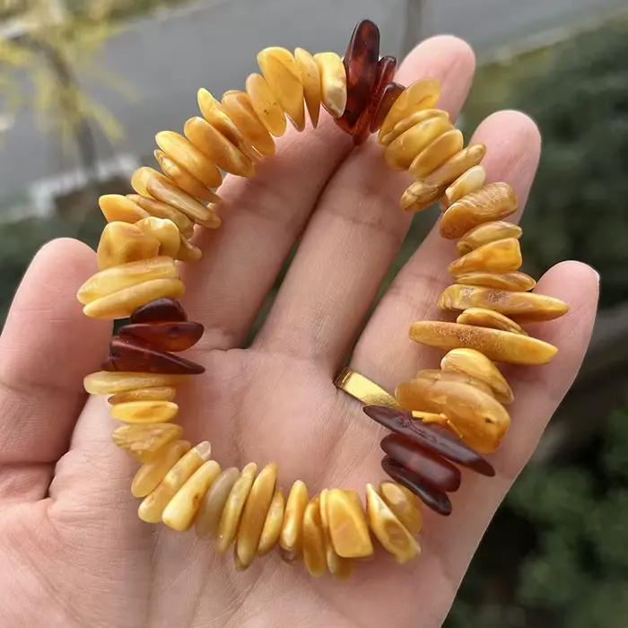 Bracelet en ambre véritable de la mer Baltique à brins naturel style géométrique fait main
