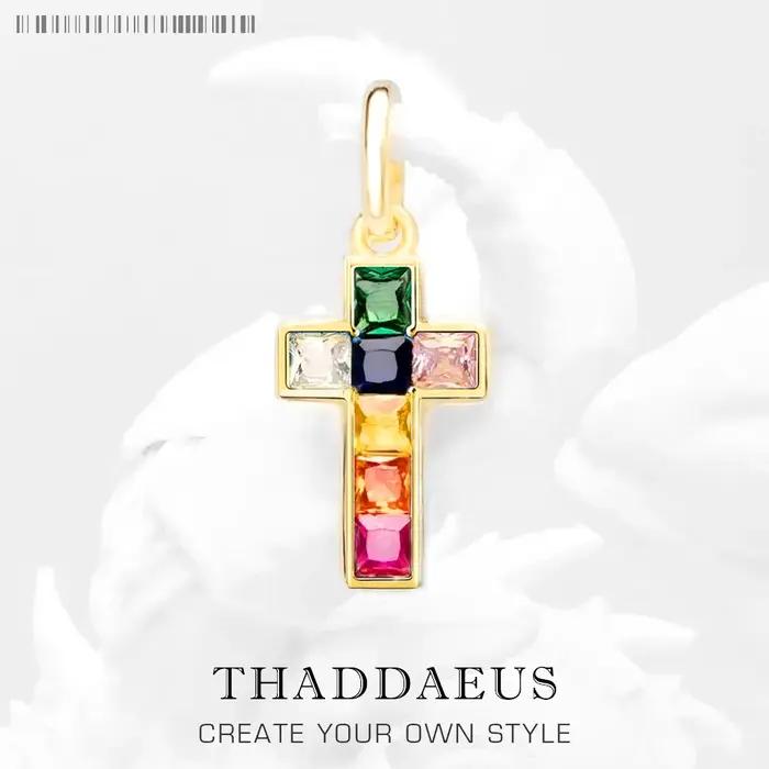 Pendentif croix arc-en-ciel couleurs marque bijoux fins Europe or 925 en argent Sterling Vintage cad