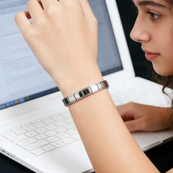 Bracelets tendance et simples en acier inoxydable italien, longueur 18 cm, modules italiens extensibles pour un usage quotidien, adaptés aux femmes et aux hommes