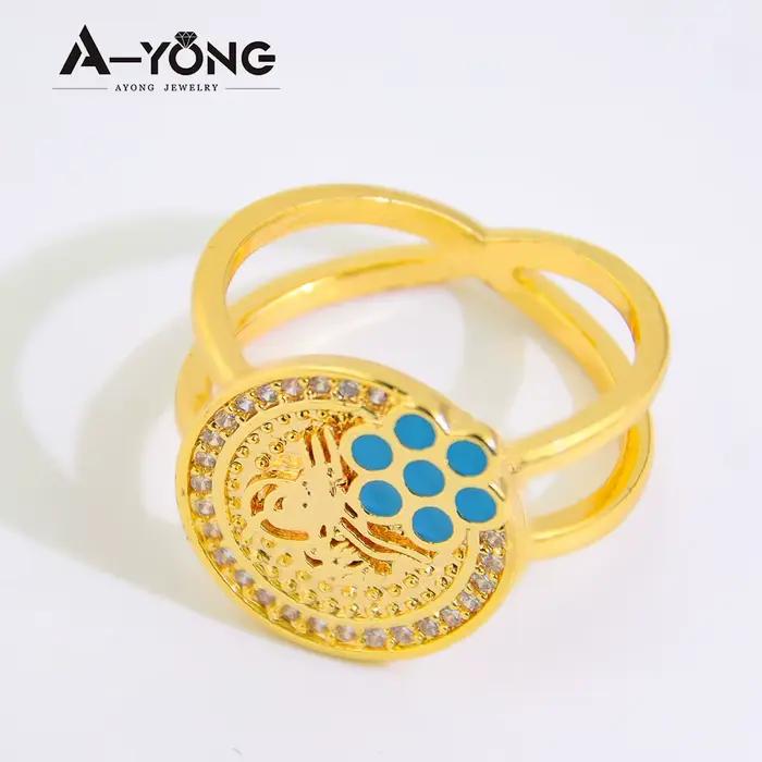 Bague de pièces de monnaie couleur or saoudien plaqué or 21 carats, bagues de Cocktail simples de du