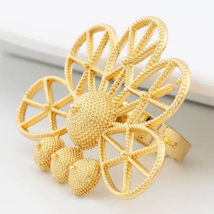 Ensembles de bijoux de dubaï pour femmes, boucles d'oreilles géométriques couleur or, bague ajourée, accessoires de mariage de luxe africains, cadeaux d'anniversaire
