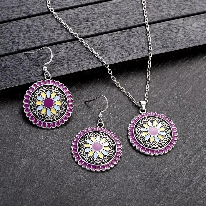 Ensemble de boucles d'oreilles et colliers style bohème rose pour femmes