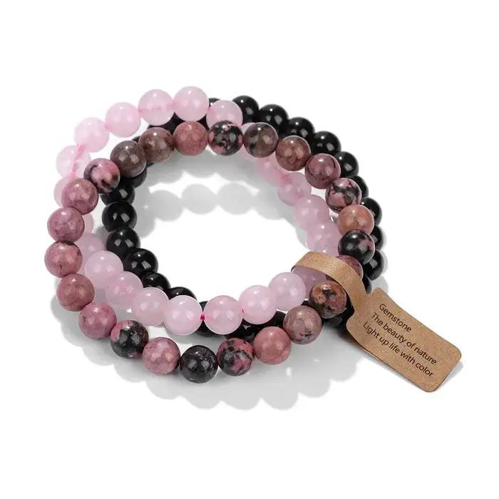 Bracelet semi-précieux pour femmes, perles de cristal en pierre naturelle, améthyste, combinaison multicouche