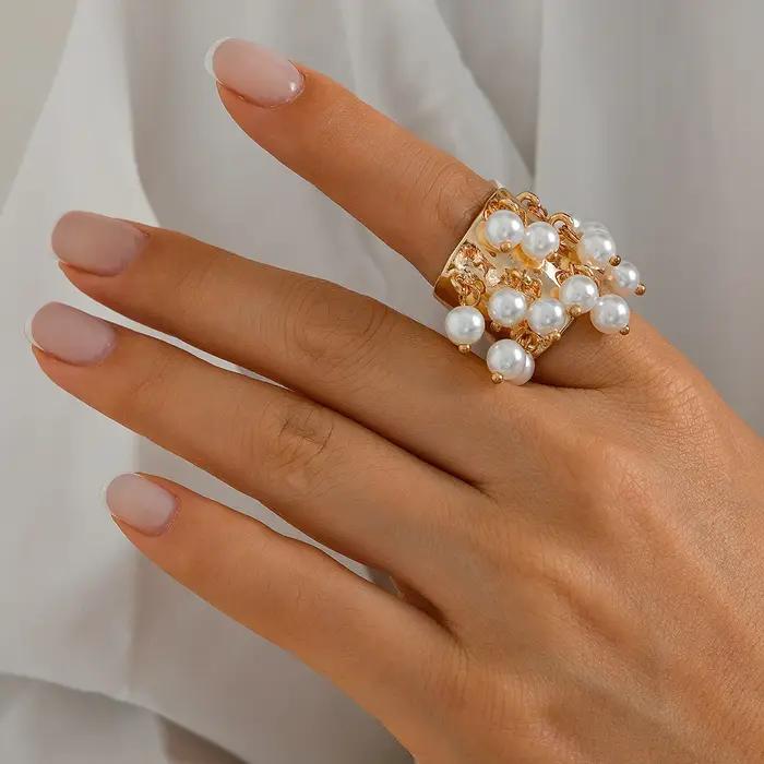 Boho perles colorées boule glands large anneau pour les femmes plaqué or ouverture exagérée bague mode bijoux cadeaux de fête