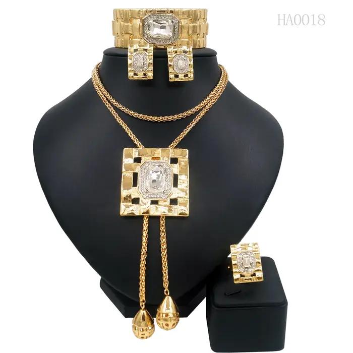 Ensembles de bijoux de pierres précieuses artificielles pour femmes, collier long, bracelet plaqué o