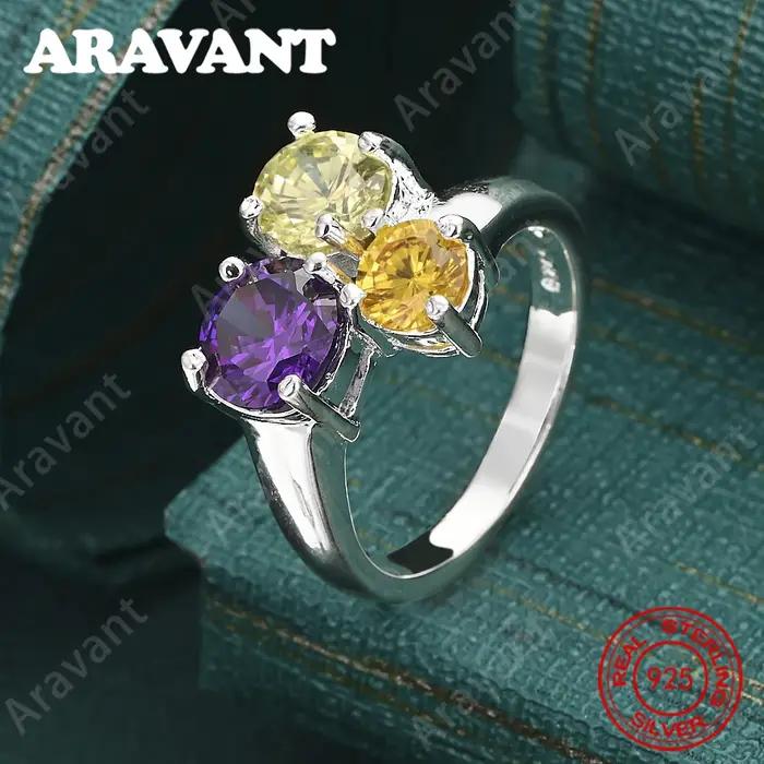 Bague tricolore en argent sterling 925 avec zircone ronde, bijoux de mariage exquis et mignons pour femmes