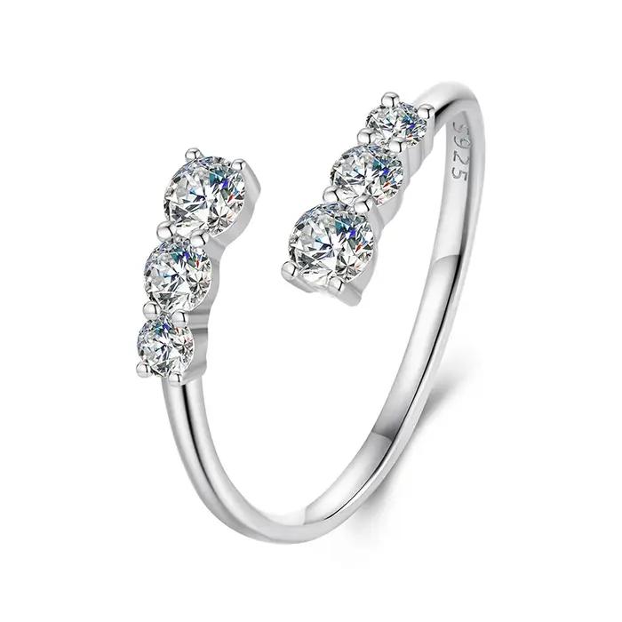Bague Ajustable Plaqué Or Blanc Moissanite pour Femme