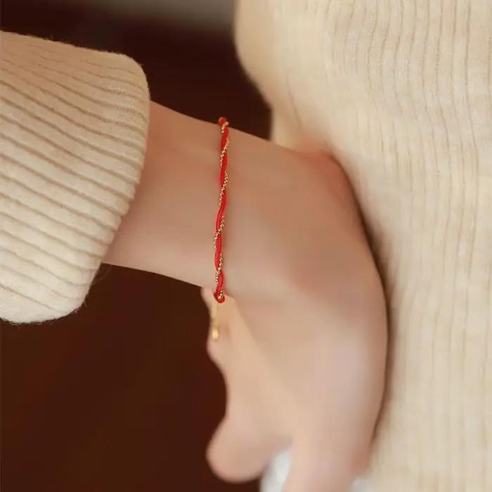 Bracelet en corde rouge en acier inoxydable pour femmes et filles
