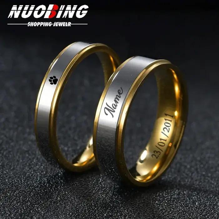 Bague de mariage personnalisée NUOBING double couleur or argent pour femmes, alliance de mariage unique, nom et date gravés, acier inoxydable, bagues personnalisées pour occasions spéciales