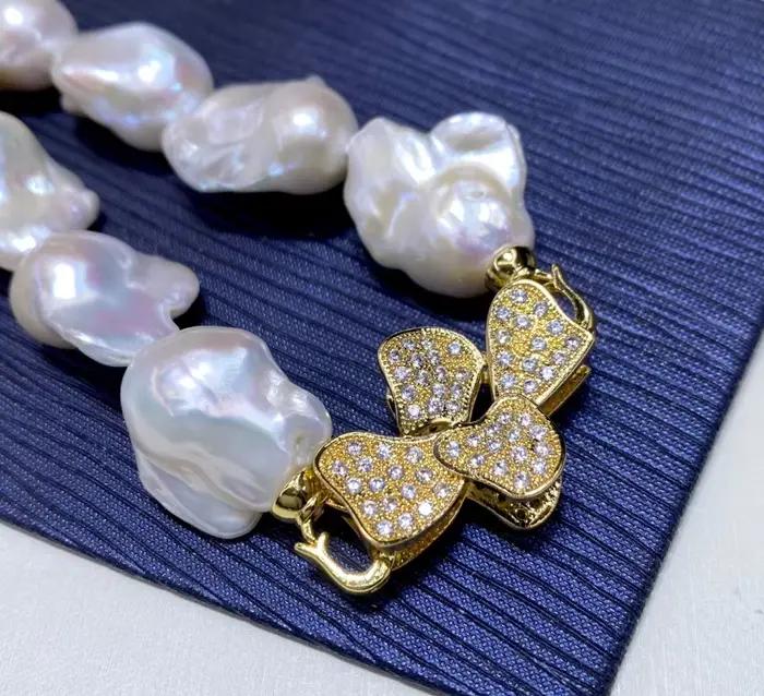 Collier vintage en perles Akoya véritables, perles naturelles de 13-21 mm, grandes perles baroques, ensemble de collier et fleur de poitrine, 18'' 20''