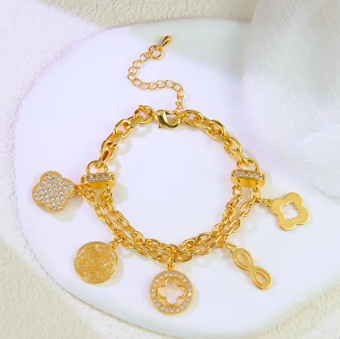 Bracelet plaqué or 21 carats style italien multilayer pour femmes occasions spéciales mariage fête