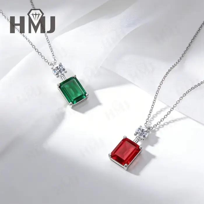 Collier en argent sterling 925 avec pendentif émeraude de Colombie cultivée en laboratoire de 1