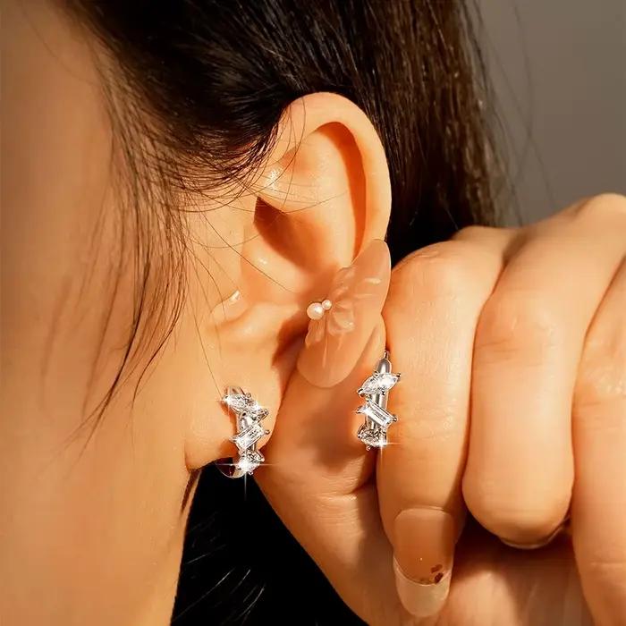 Boucles d'oreilles en forme de marquise/rectangulaires/rondes en moissanite