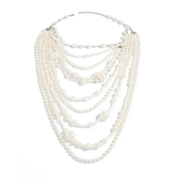 Collier de perles d'imitation multicouche pour femmes
