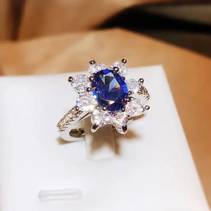 Bague d'anniversaire de mariage en zircone cubique bleue