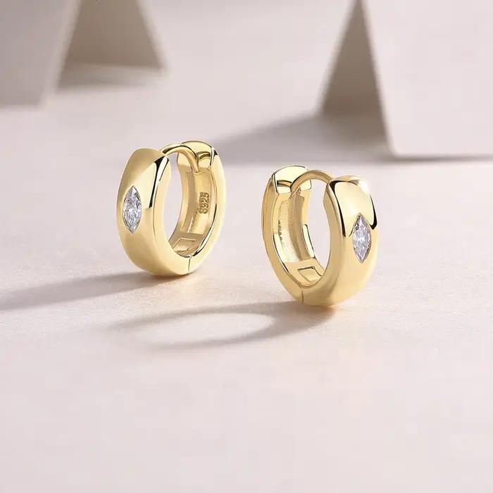 Vinregem-Boucles d'oreilles créoles en argent regardé 2.5 plaqué or 18 carats