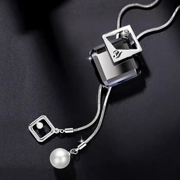 Mode Collier Femme gris longs colliers et pendentifs en cristal pour femmes