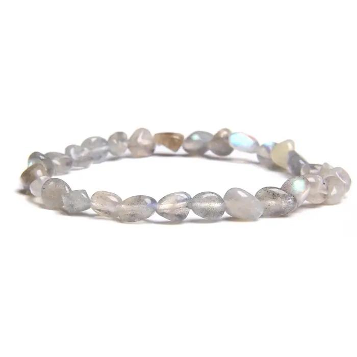 Lady Lucky Natural Pebble Noir Violet Quartz Écrasé Rose Blanc Cristal Gris Labradorite Perle Bracelet Cadeau Amis