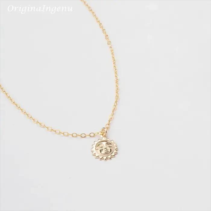 Collier pendentif soleil rempli d'or 14K, bijoux faits à la main, ras du cou, Kolye Collares, collie