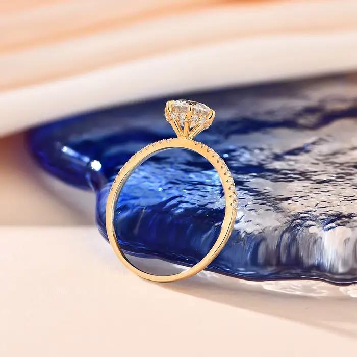 Bagues Moissanite D Colo en or jaune 14 carats pour femmes