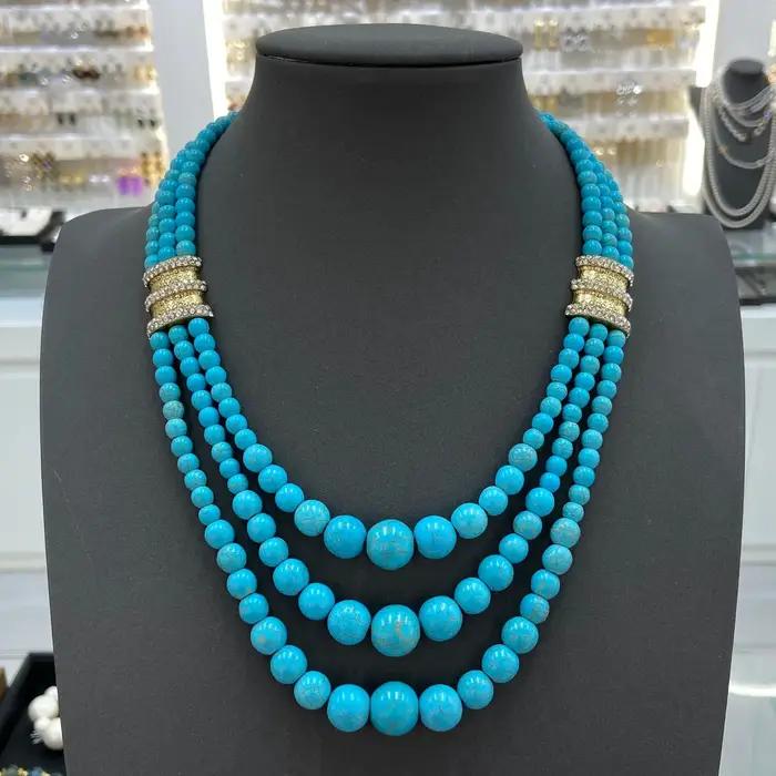 Collier rétro multi-couches en perles turquoise pour femmes